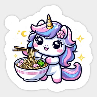 Adorable Kawaii unicorn Eating Noodle Sticker